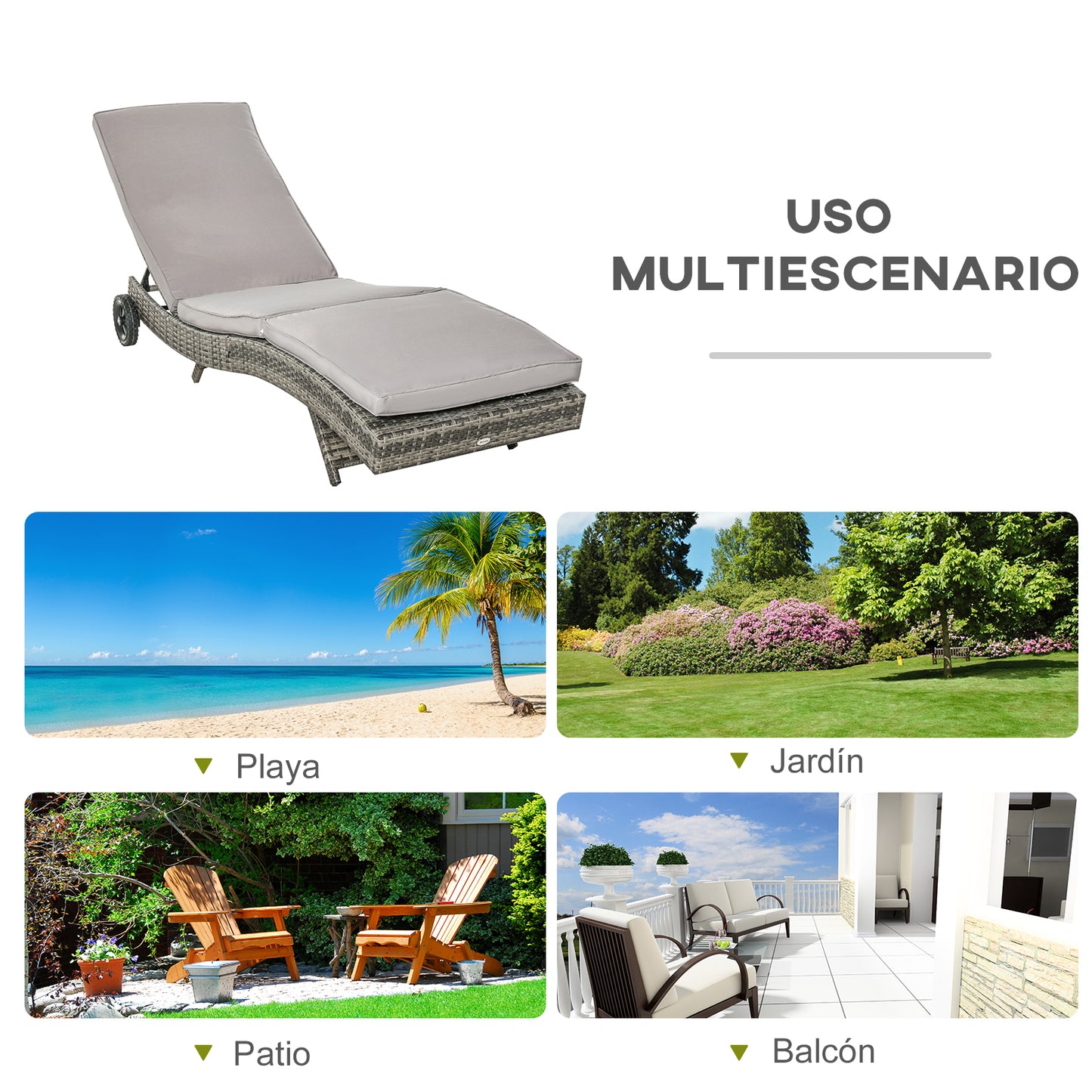 Outsunny Juego De 2 Tumbonas De Ratán Reclinable En Forma De S Con Ruedas_4