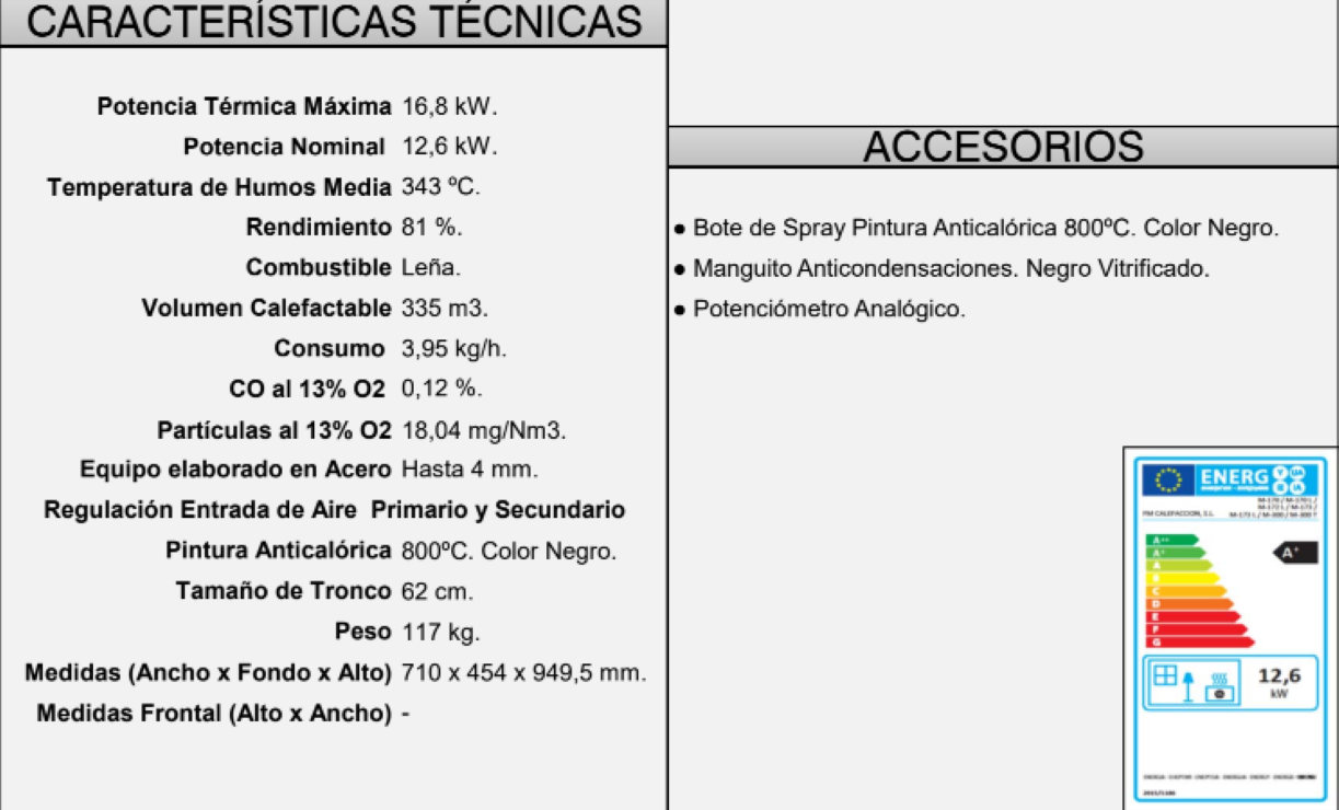 BRICOSOL Estufa de leña frontal con leñero y turbinas FM Modelo M-172 LK_3