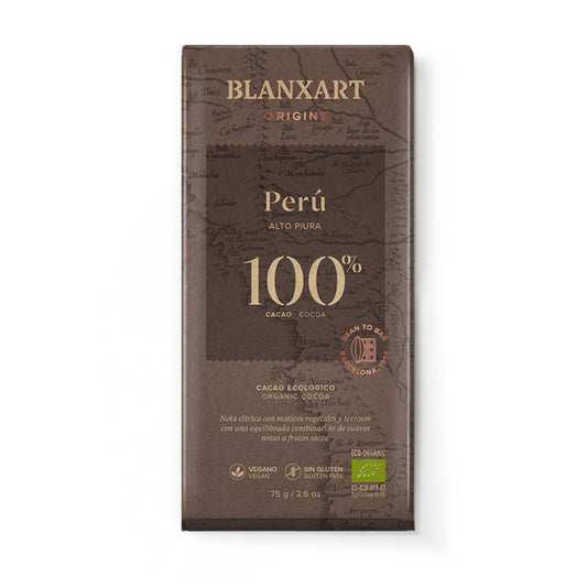 Chocolate Negro 100% Perú Eco Vegano Sin gluten Blanxart 75g