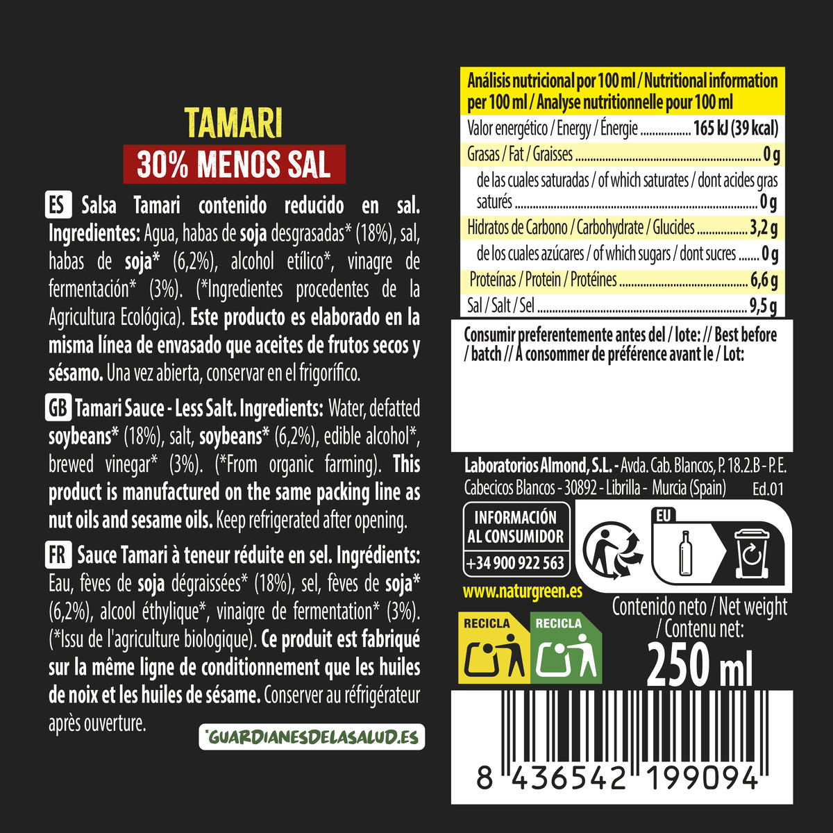 Tamari Contenido Reducido en Sal Bio NaturGreen 250 ml