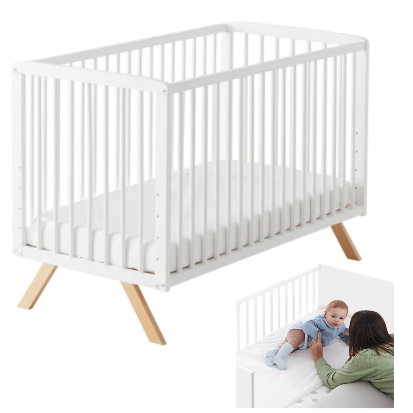 Cuna Colecho De Bebé Nuru Estilo Nórdico 120x60 Cm, Con Kit Colecho Incluido_0