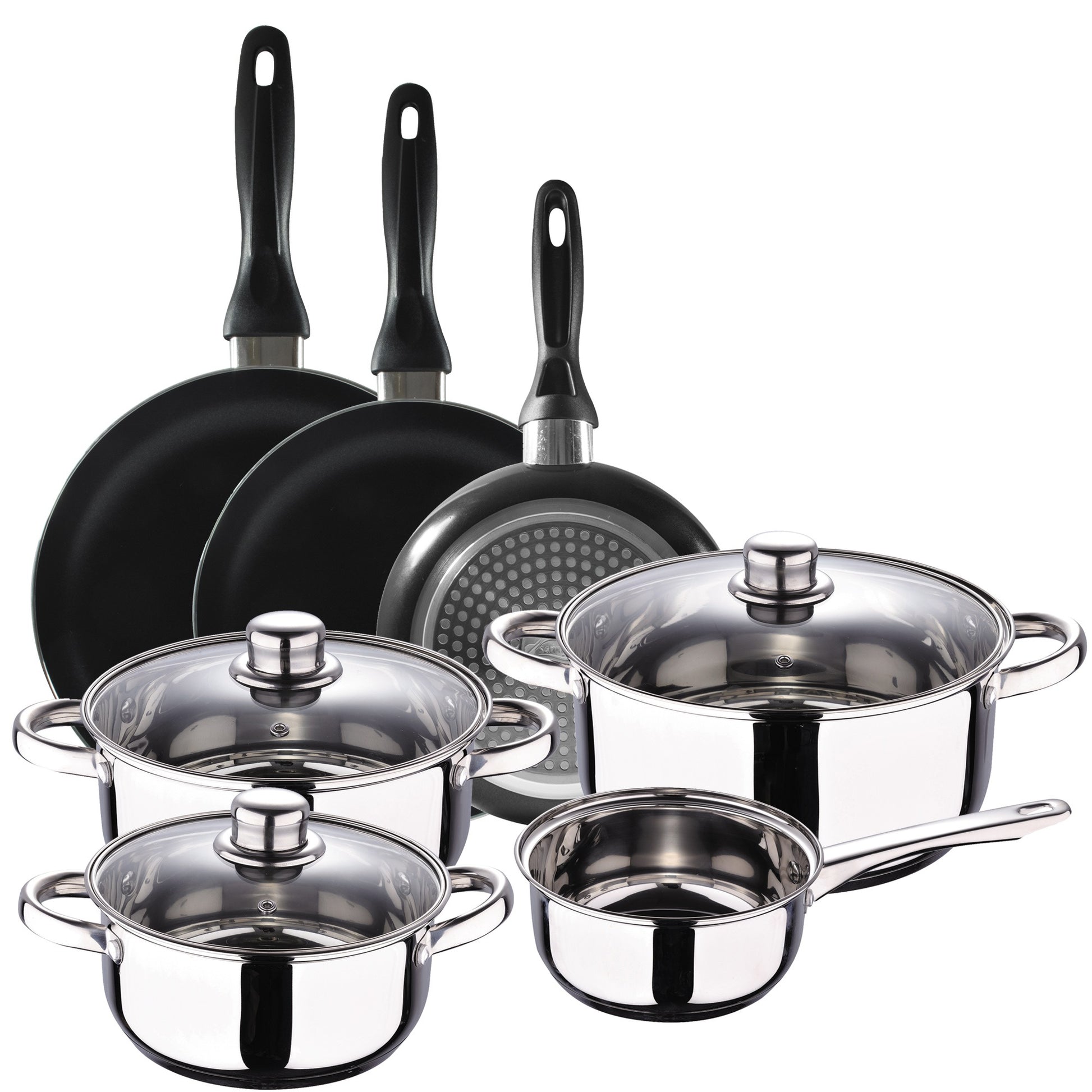 Batería 7 Piezas S.ignacio Cassel Y Set 3 Sartenes Ø16/ø20/ø24 Cms Negro, Aluminio Prensado, Antiadherente, Inducción