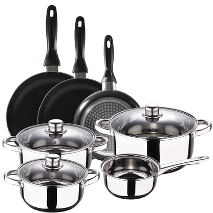 Batería 7 Piezas S.ignacio Cassel Y Set 3 Sartenes Ø16/ø20/ø24 Cms Negro, Aluminio Prensado, Antiadherente, Inducción