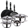 Bateria 7 Peças S.ignacio Cassel Y Conjunto 3 Panelas Ø16/ø20/ø24 Cm Preto, Alumínio Pressionado, Antiaderente, Indução