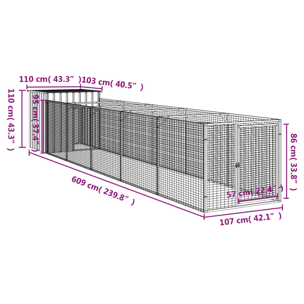 Vidaxl Caseta Perros Corral Acero Galvanizado Gris Claro 110x609x110cm_2