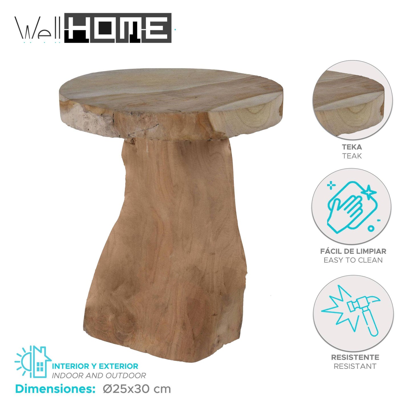 Well Home Taburete Redondo Teca Ø25x30cm_1
