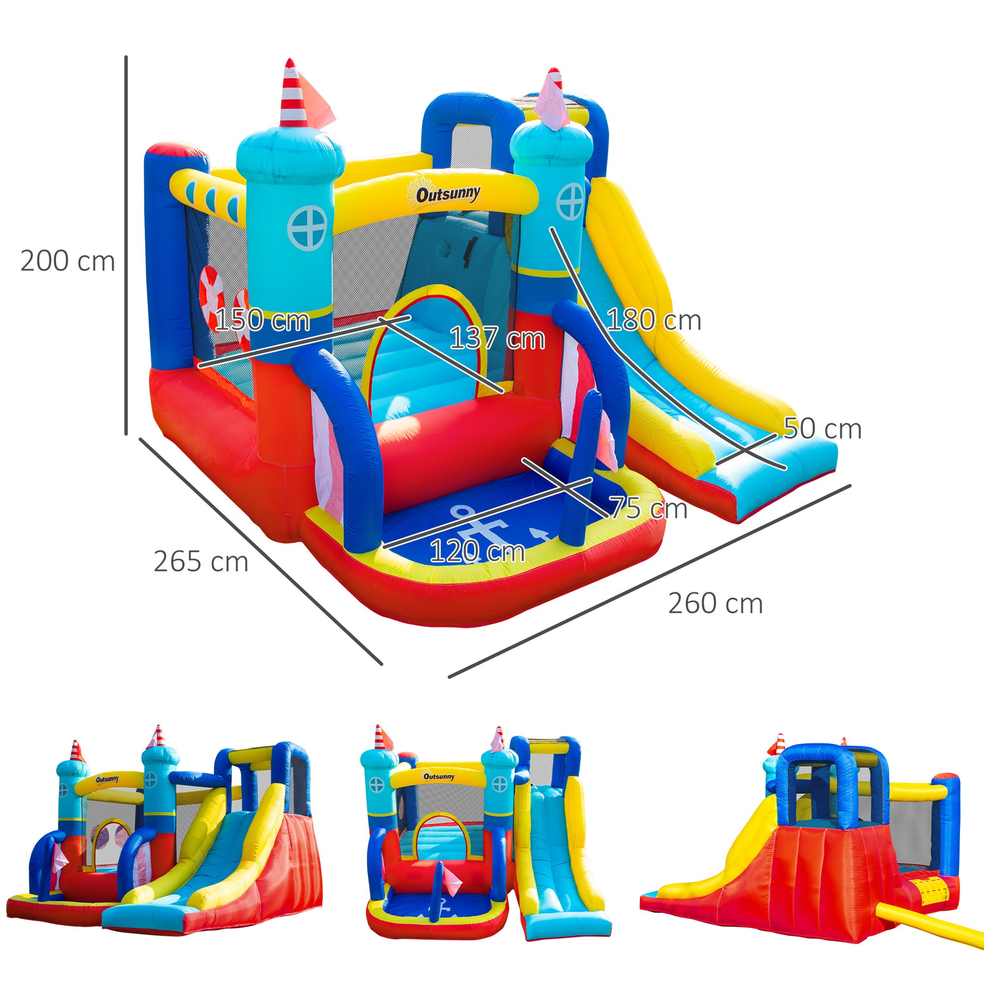 Outsunny Castillo Hinchable Con Tobogán Cama De Salto Y Piscina 265x260x200 Cm_2