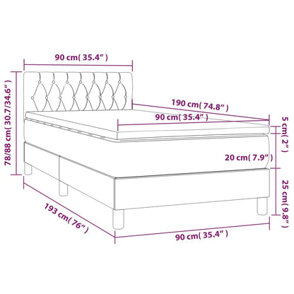 Cama Box Spring Con Colchón Y Led Tela Crema 90x190 Cm / Vetonek_1