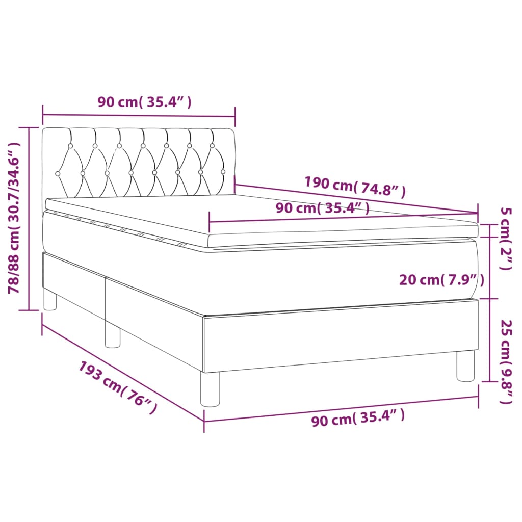 Cama Box Spring Con Colchón Led Tela Marrón Oscuro 90x190 Cm / Vetonek_5