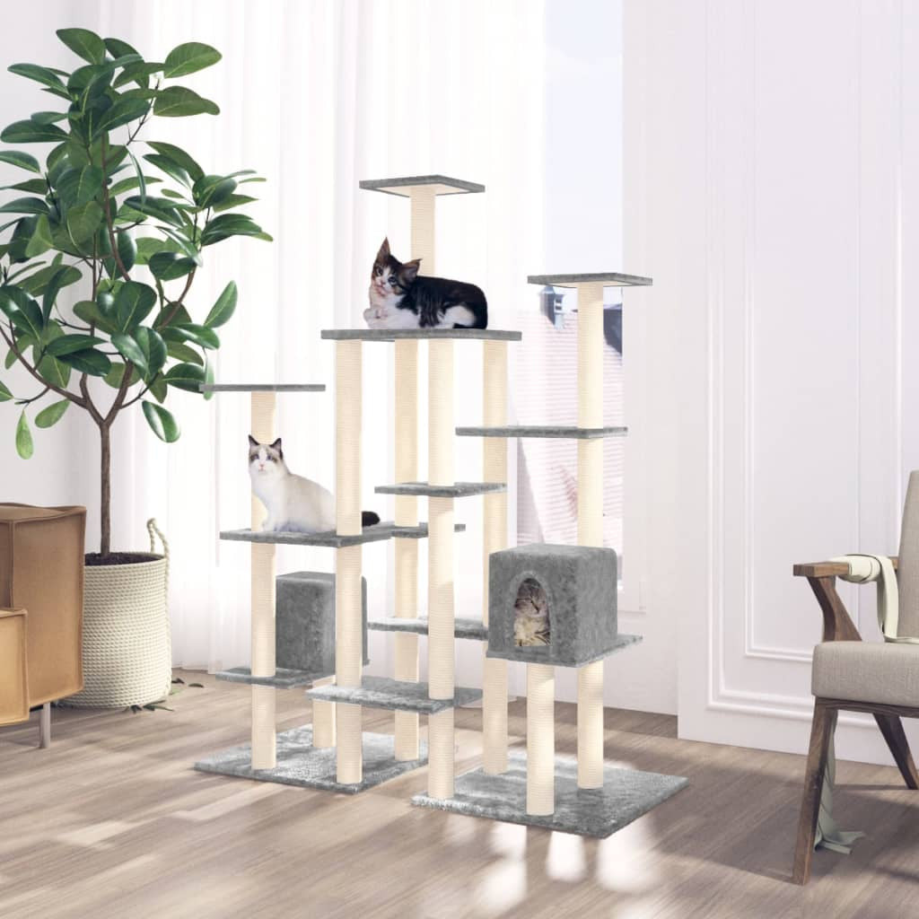 Vidaxl Rascador Para Gatos Con Postes De Sisal Gris Claro 145 Cm_1