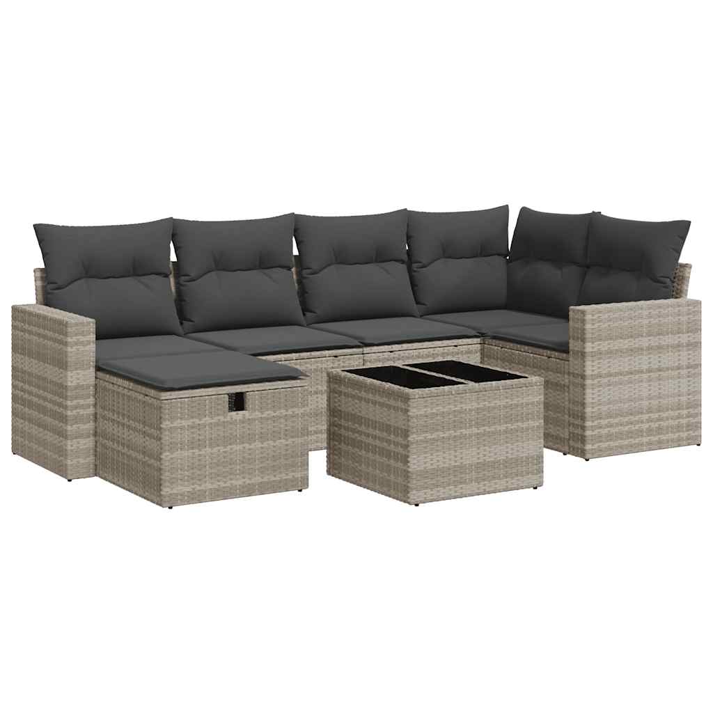 Set De Sofás De Jardín 7 Pzas Con Cojines Ratán Pe Gris Claro / Vetonek_2