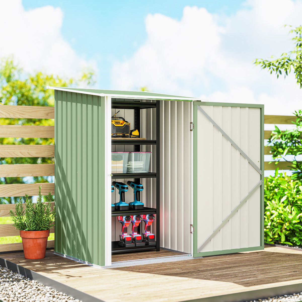 Caseta De Jardín Outsunny Acero Galvanizado Verde 100x103x160 Cm_3