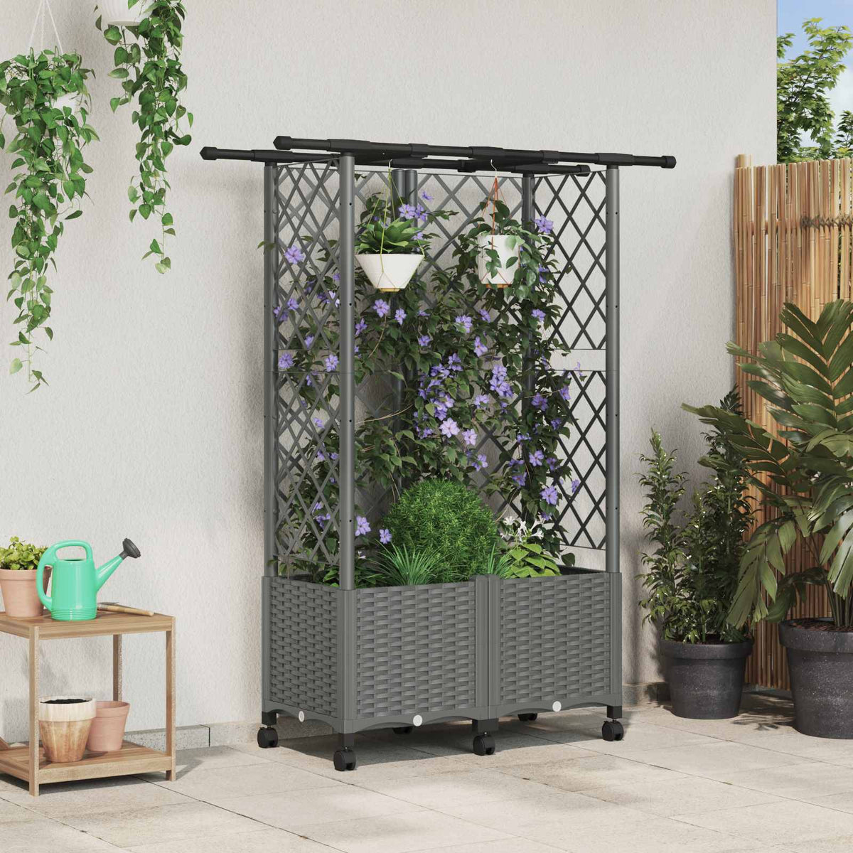Cama Elevada Con Trellis Y Techo Gris Claro 124 X 40 X 142 Cm_1
