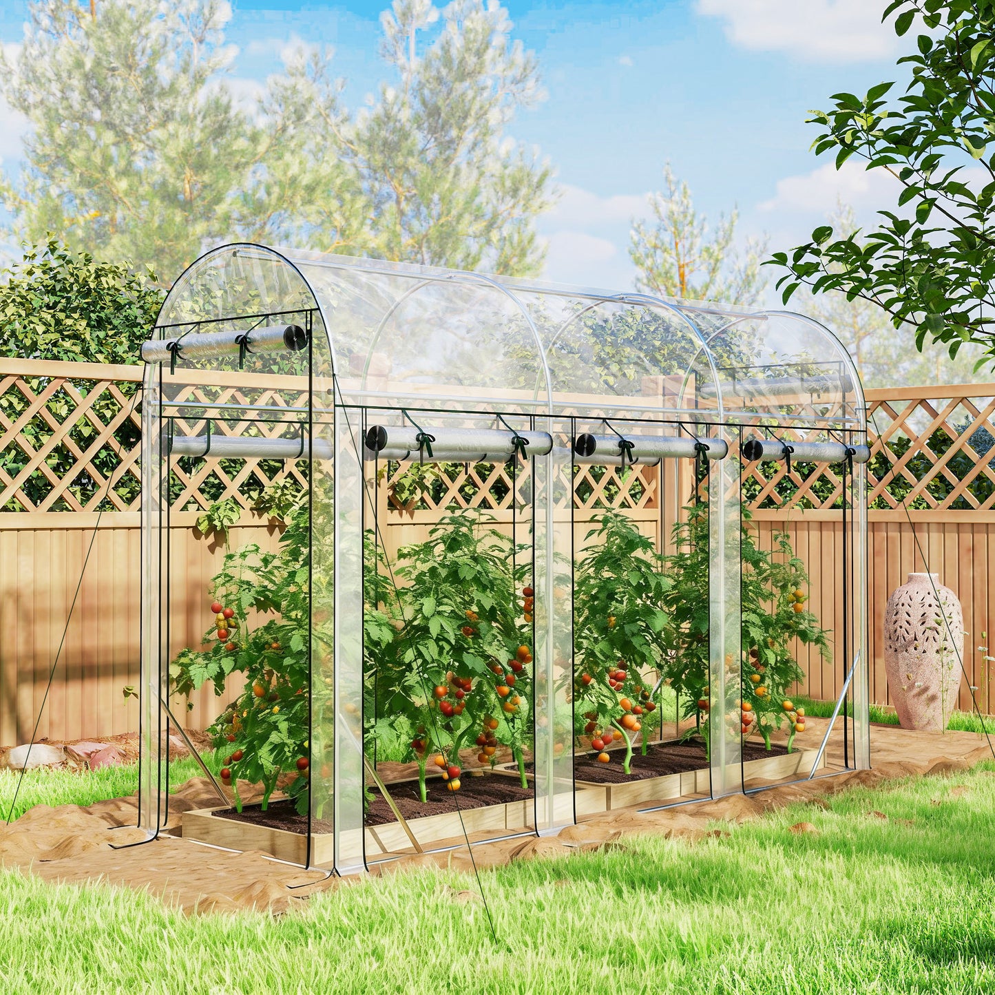 Outsunny Invernadero De Túnel 3x1x2 M Con 8 Puertas Enrollables Transparente_1