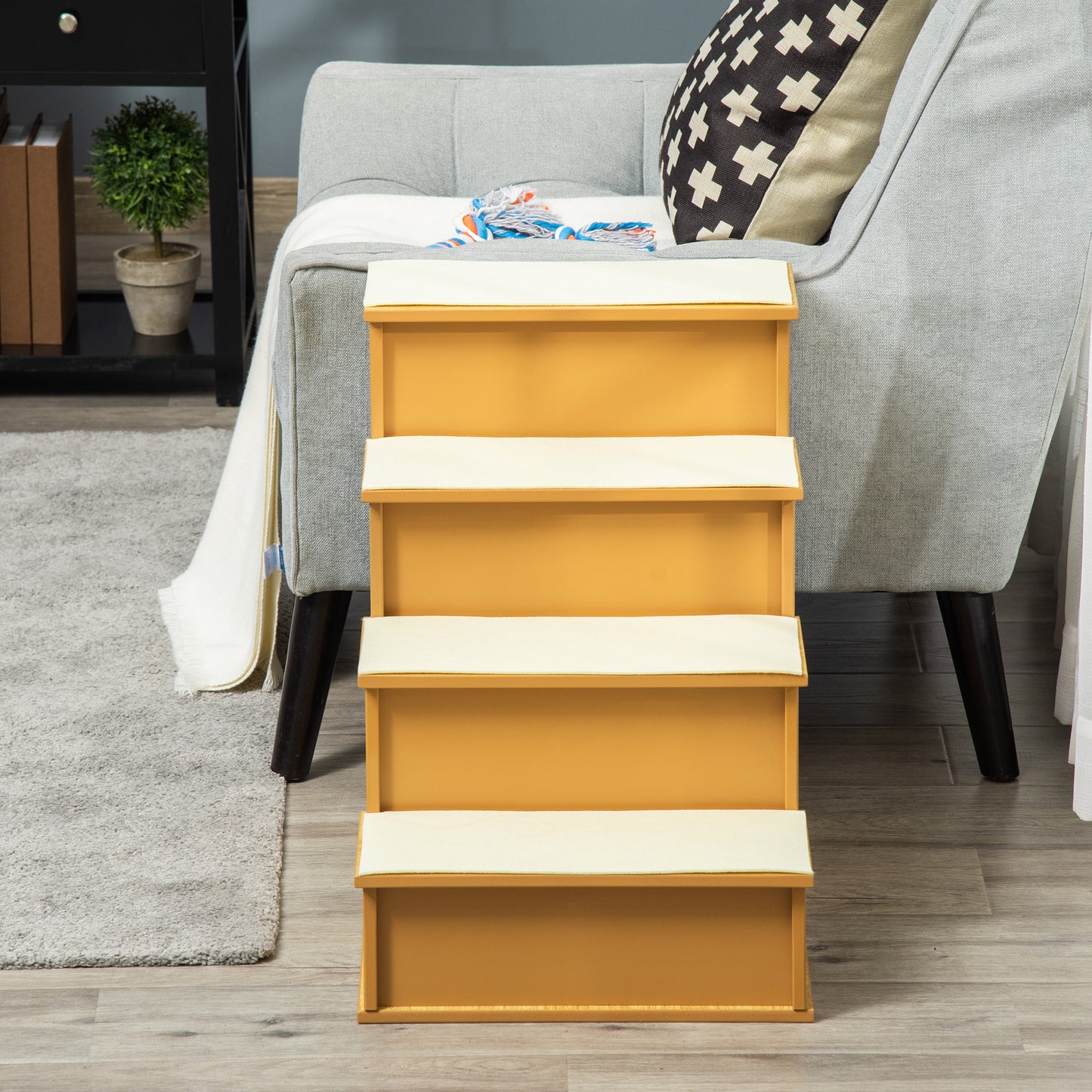 Pawhut Escalera Para Perros De 4 Peldaños Con Acolchados 40x59x54,2 Cm Natural_1