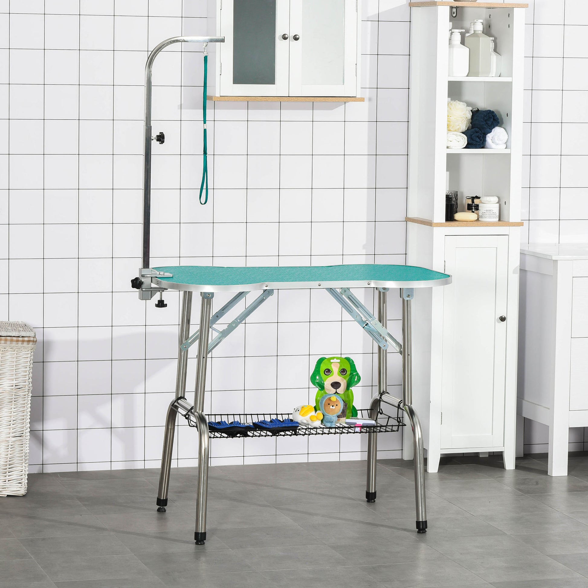 Pawhut Mesa De Aseo Para Mascotas Plegable Ajustable Forma De Hueso_3