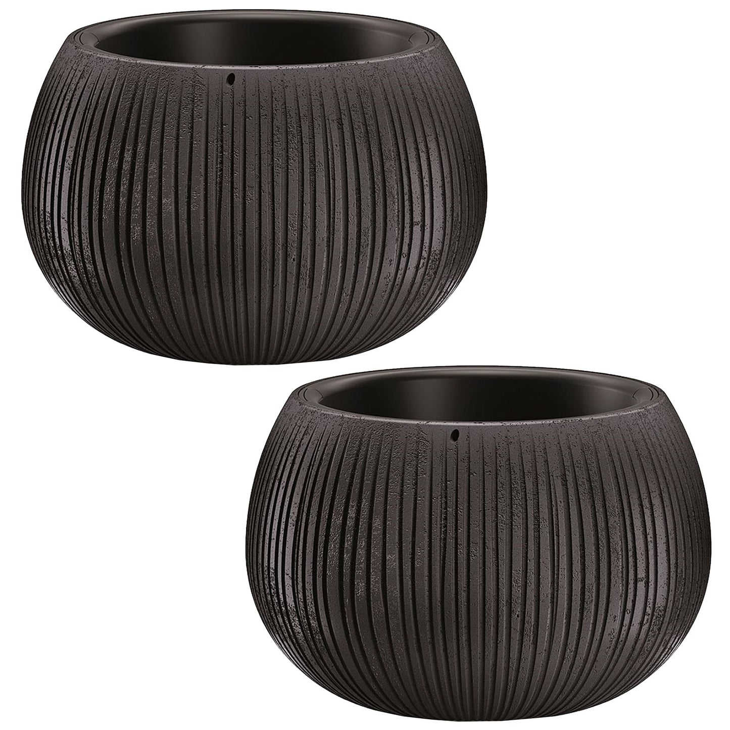 2x Prosperplast Beton Bowl De Plástico Con Depósito En Color Cemento Negro, 11 (alto) X 14,4 (ancho) X 14,4 (profundo) Cms