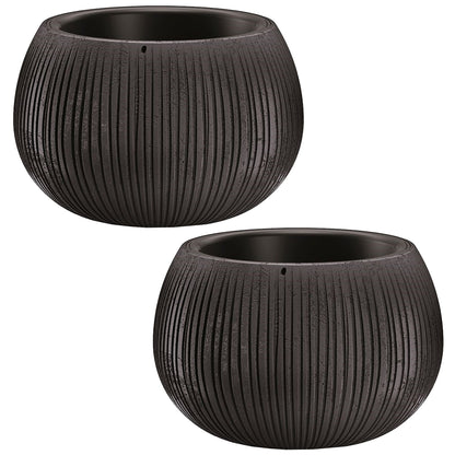 2x Prosperplast Beton Bowl De Plástico Con Depósito En Color Cemento Negro, 11 (alto) X 14,4 (ancho) X 14,4 (profundo) Cms