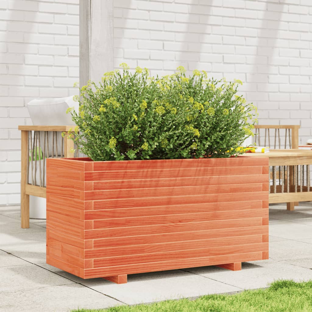 Jardinera Madera Maciza De Pino Marrón Cera 90x40x49,5 Cm_2