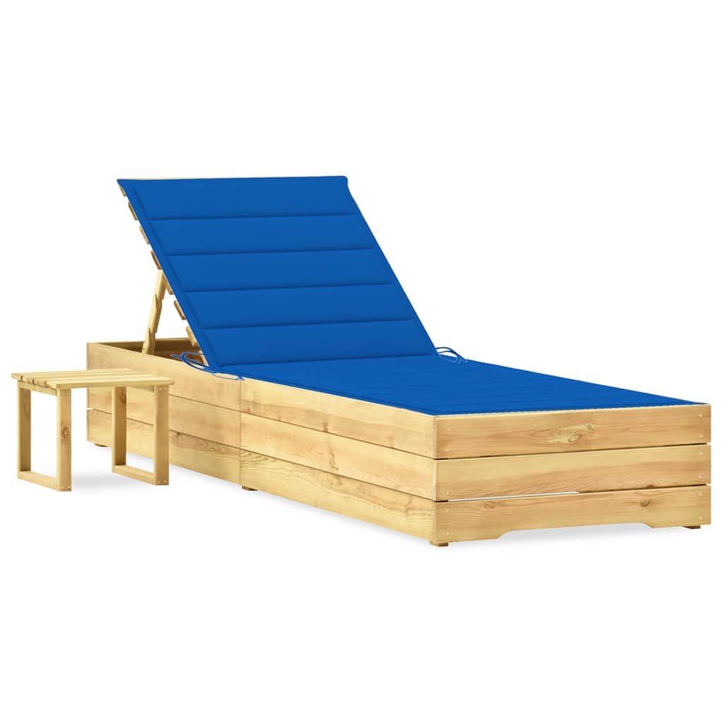 Tumbona De Jardín Con Mesa Y Cojín De Madera De Pino Impregnada_0