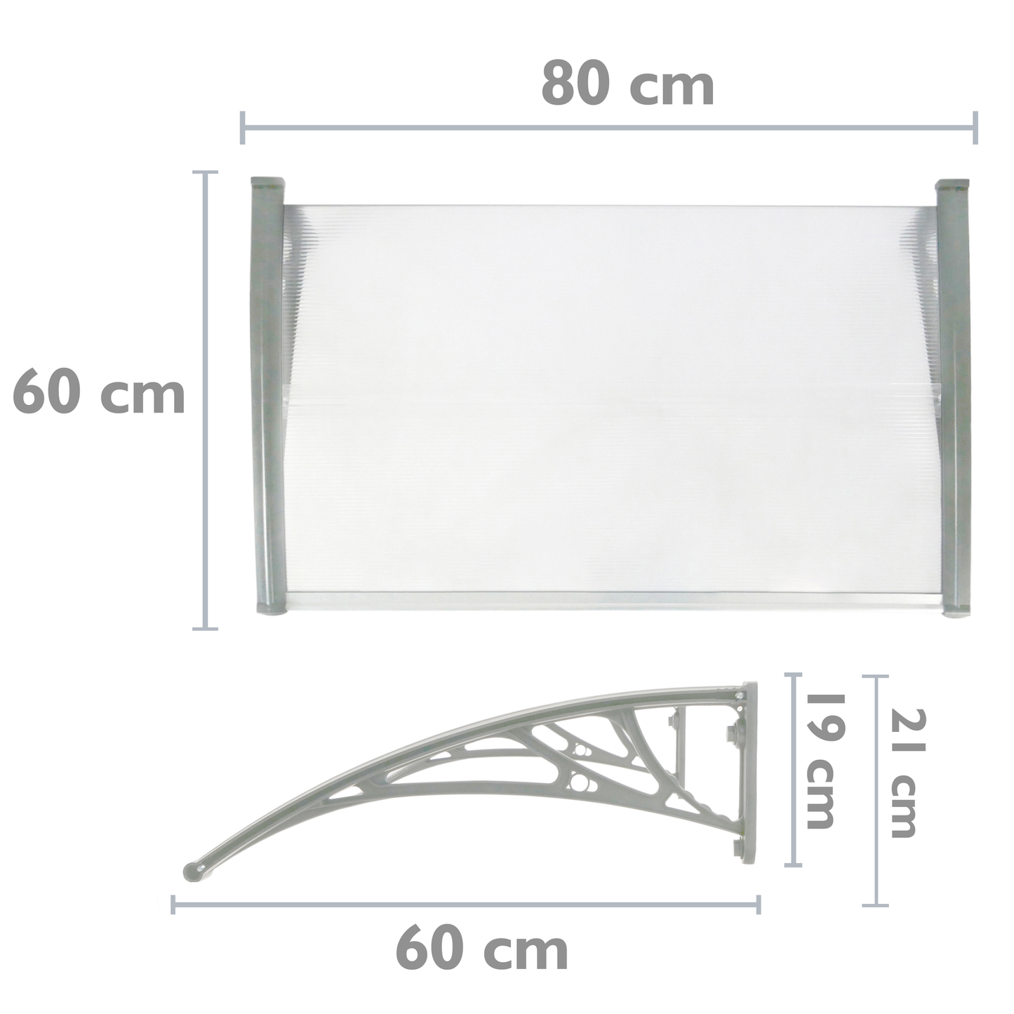 Tejadillo De Protección 80x60cm Marquesina Para Puertas Y Ventanas Gris_1