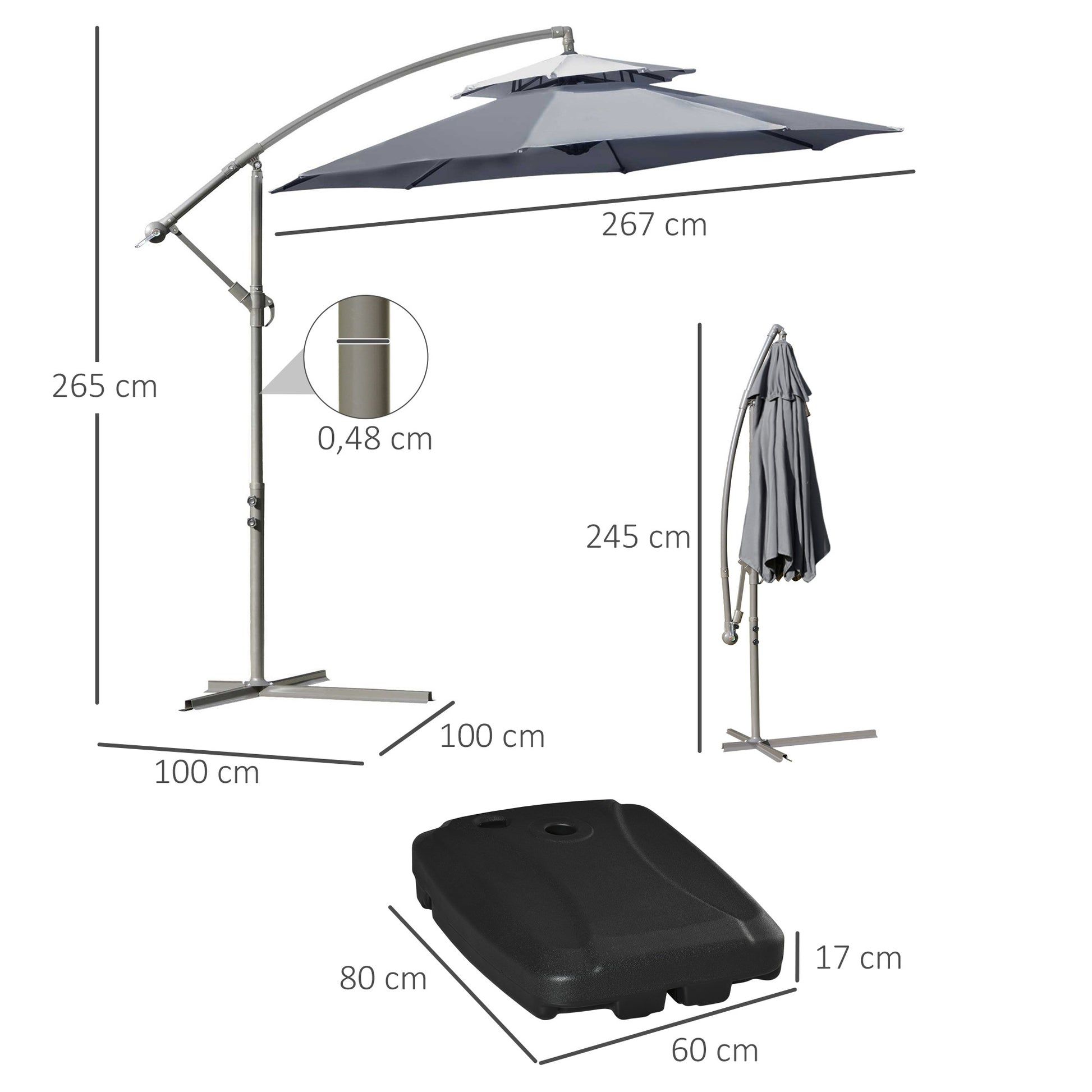 Outsunny Conjunto De Sombrilla Incluye 1 Sombrilla De Jardín Y 1 Base_2