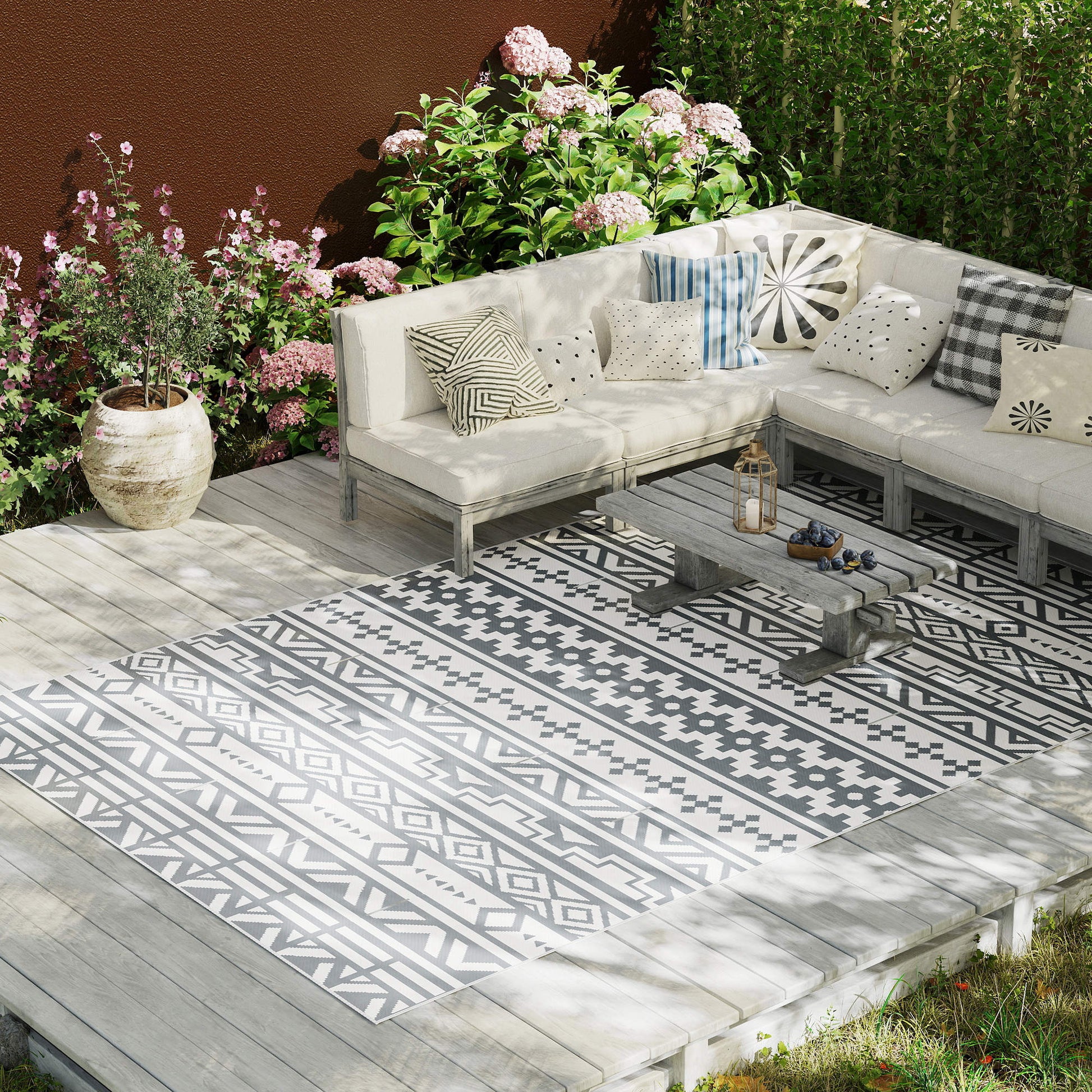 Outsunny Alfombra De Exterior 182x274 Cm Con Patrón De Geométrico De Cenefa_3