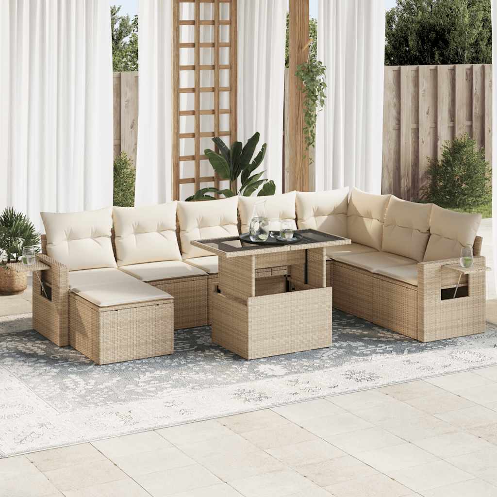 Set De Sofás De Jardín Con Cojines 9 Pzas Ratán Sintético Beige / Vetonek_4