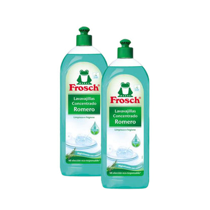 Embalagem de 2 detergentes para máquina de lavar louça Frosch de 750 ml com alecrim