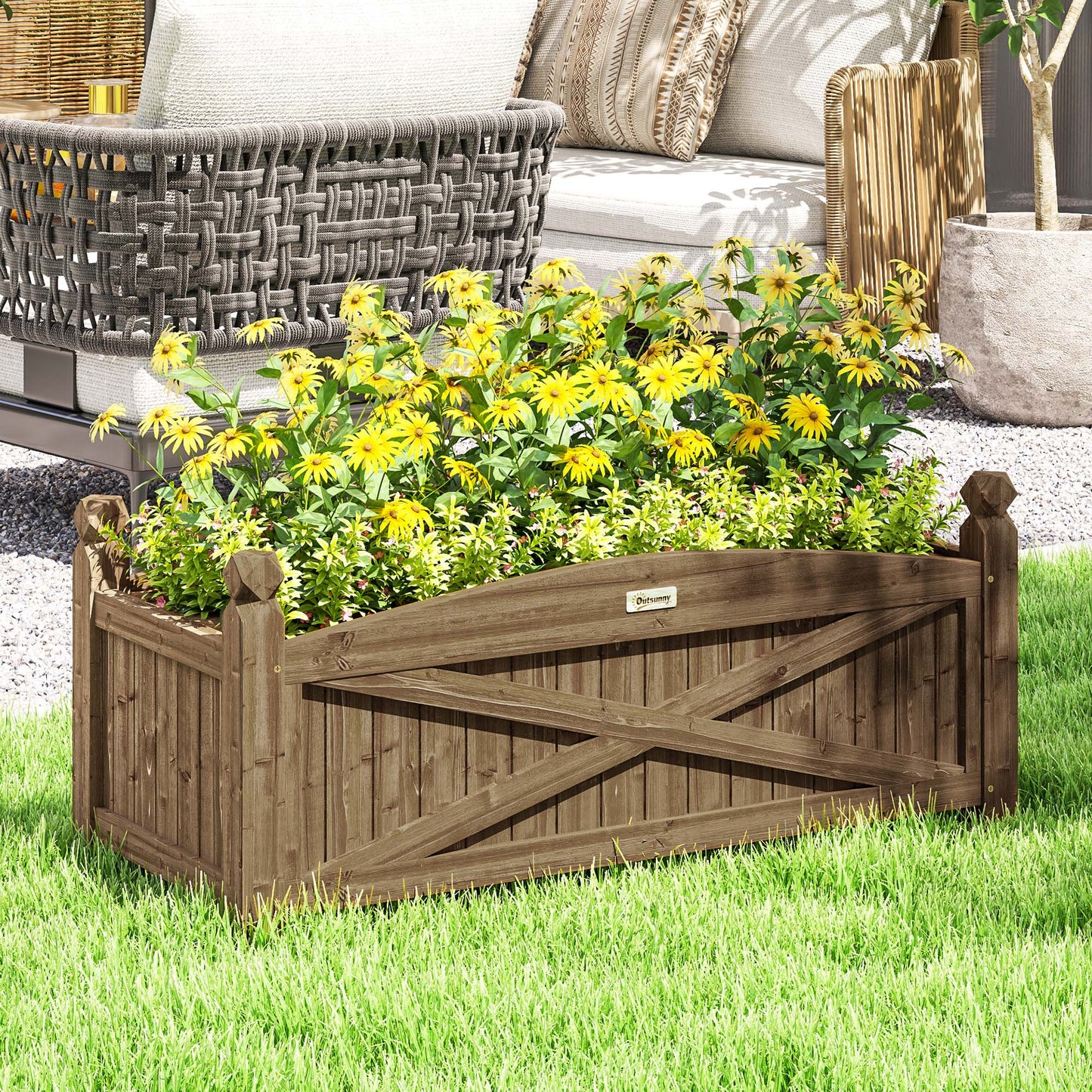 Outsunny Jardinera De Madera Elevada Para Plantas Flores Hierba 90x39x37 Cm Café_1