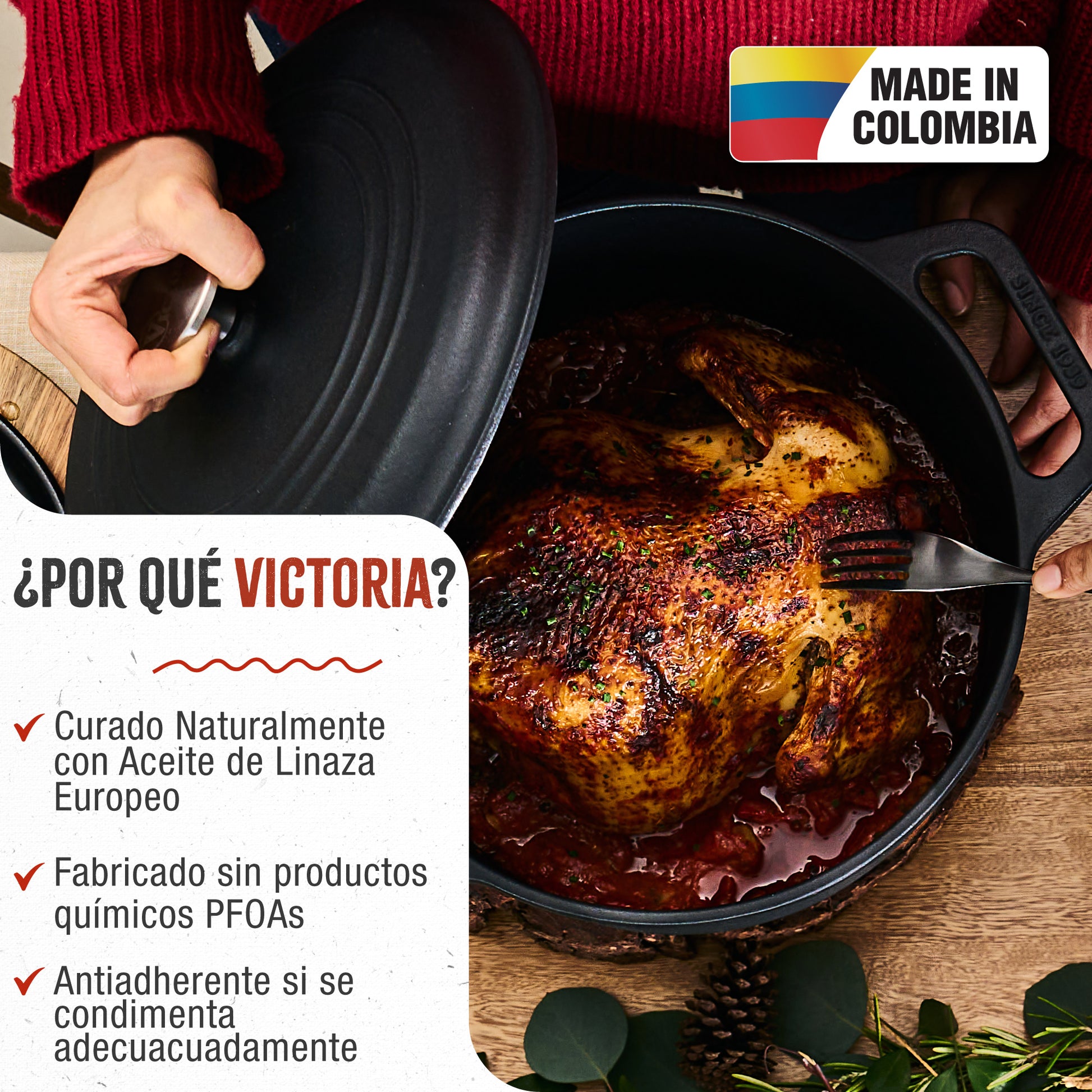 Victoria Horno Holandés Olla Inducción Hierro Fundido Curado 29cm, Cocotte 6,6l, Sin Ptfe Ni Pfoa, 35709, Negro_1