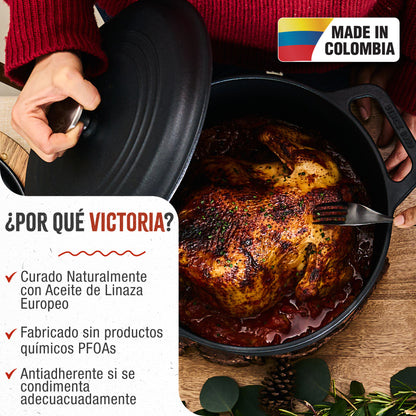 Victoria Horno Holandés Olla Inducción Hierro Fundido Curado 29cm, Cocotte 6,6l, Sin Ptfe Ni Pfoa, 35709, Negro_1