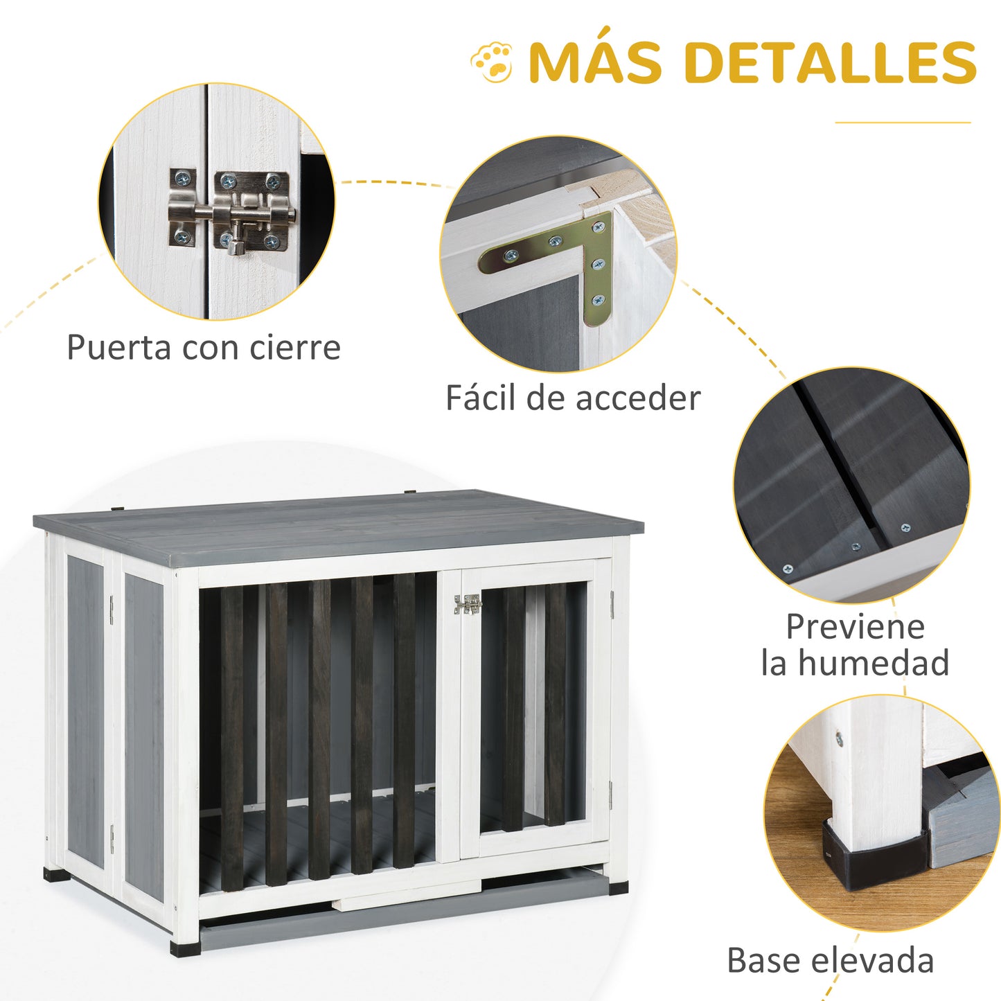 Pawhut Jaula Para Perros En Casa Plegable 84,5x51,4x61 Cm Techo Abatible Gris_5