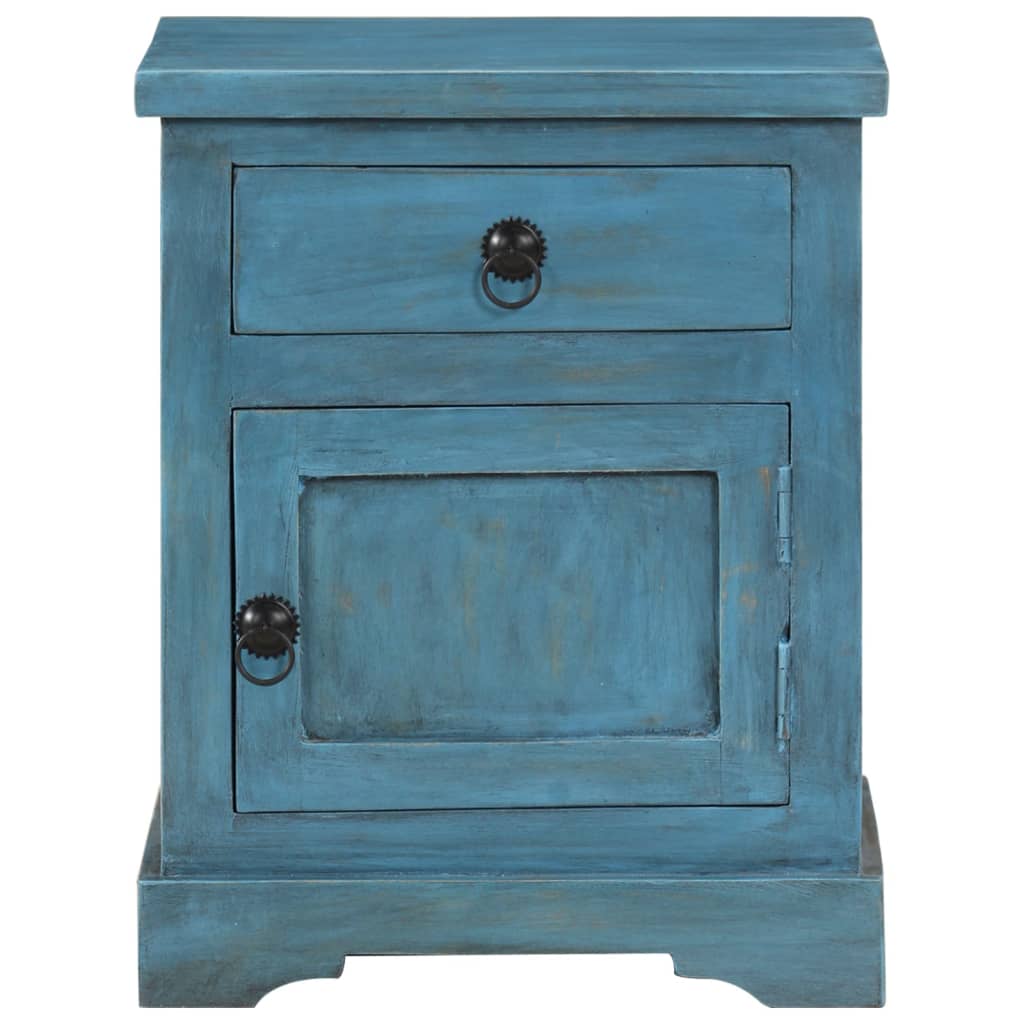 Mesita De Noche De Madera Maciza De Mango Azul 40x30x50 Cm_0