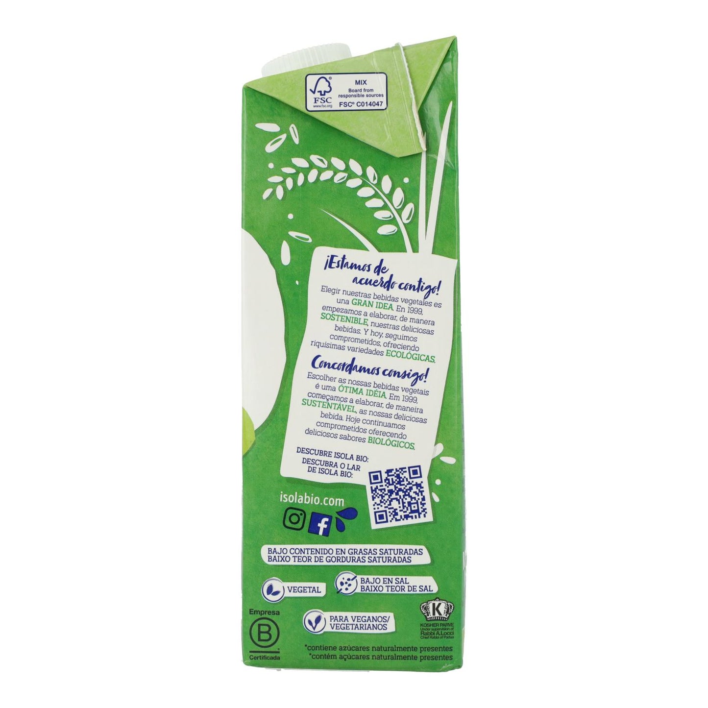 Bebida de arroz e avelã biológica, Isola Bio, 1 L
