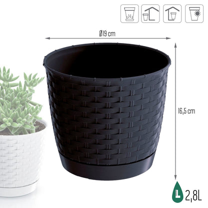 Maceta Ratolla Round 2,8l., Dimensiones (mm) 190x190x165, Color Antracita