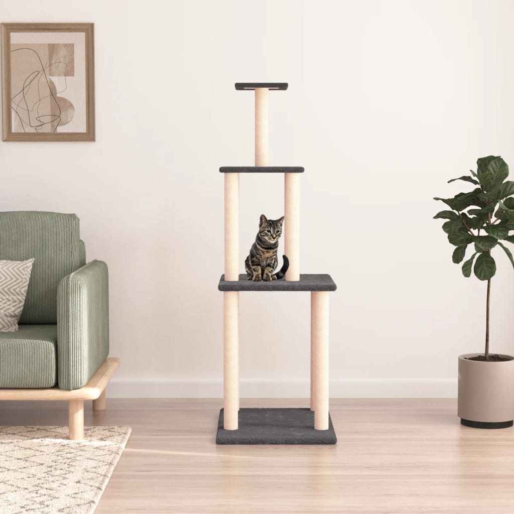 Rascador Para Gatos Con Postes De Sisal Gris Oscuro 149 Cm_1
