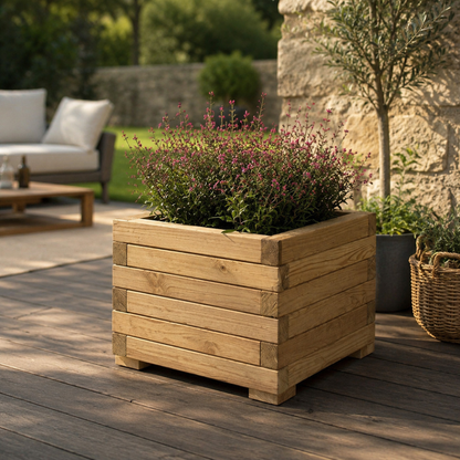 Jardinera Cuadrada De Madera De Pino Tratada Exterior Con Malla Geotextil 55x55x39 Cm 72 L_1