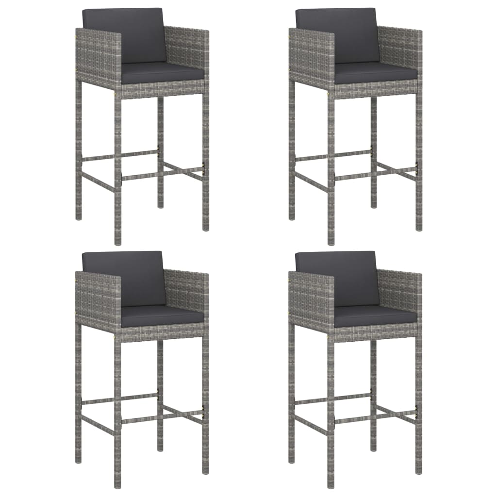 Taburetes De Barra De Cocina 4 Uds Con Cojines Ratán Pe Gris_0