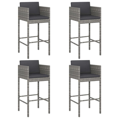 Taburetes De Barra De Cocina 4 Uds Con Cojines Ratán Pe Gris_0