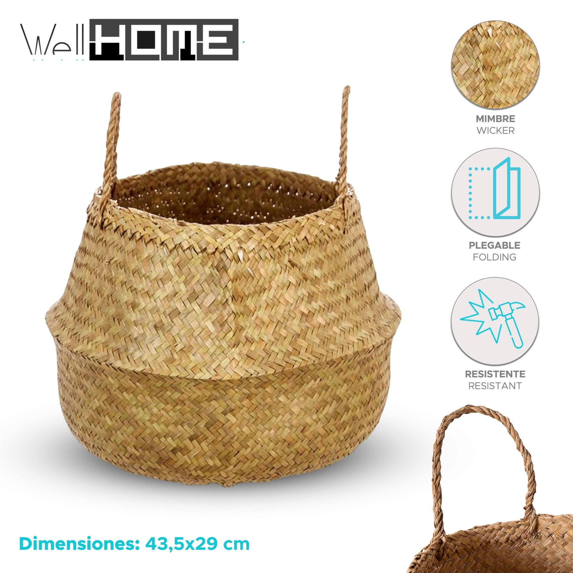 Well Home Cesta Plegable De Caña Natural De 43,5x29 Cm_1