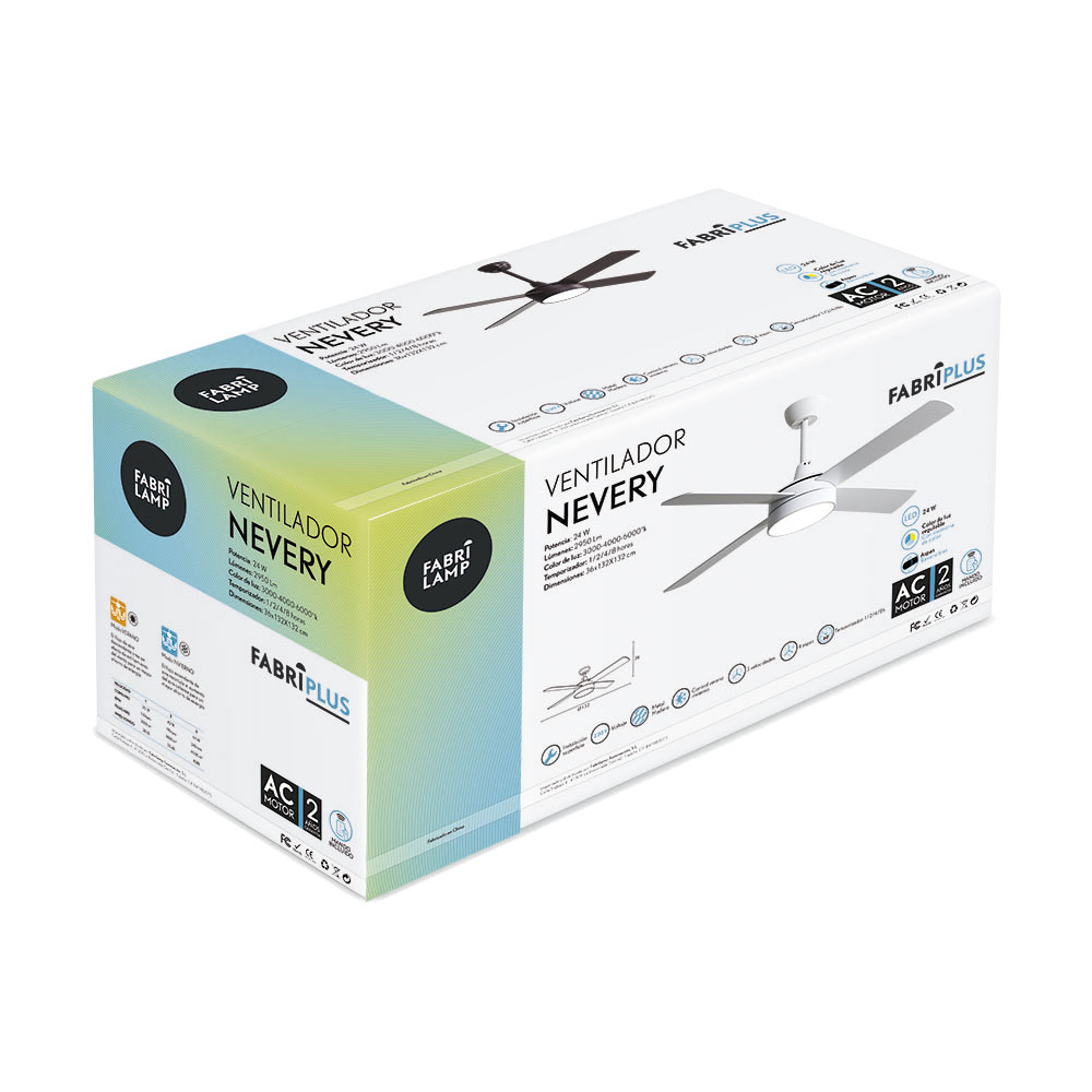 Ventilador Dc Nevery 26w Blanco 4aspas Blanco/haya 122d 2950lm 3000k,4000k,6000k Remoto-temporizador-memoria 24_3