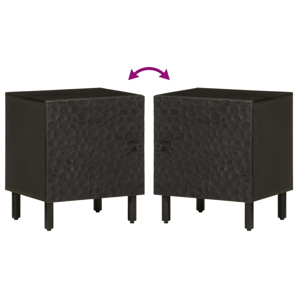 Mesita De Noche De Madera Maciza De Mango Negra 40x33x46 Cm_4