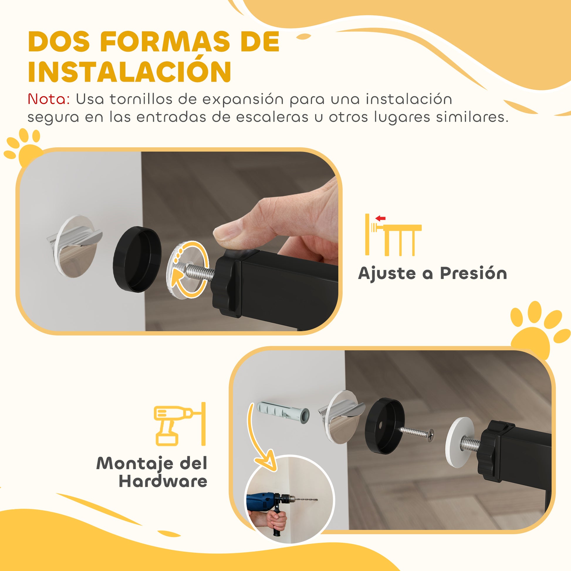 Pawhut Barrera Para Perros Con Ancho Ajustable 76-104 Cm 2 Extensiones Negro_5