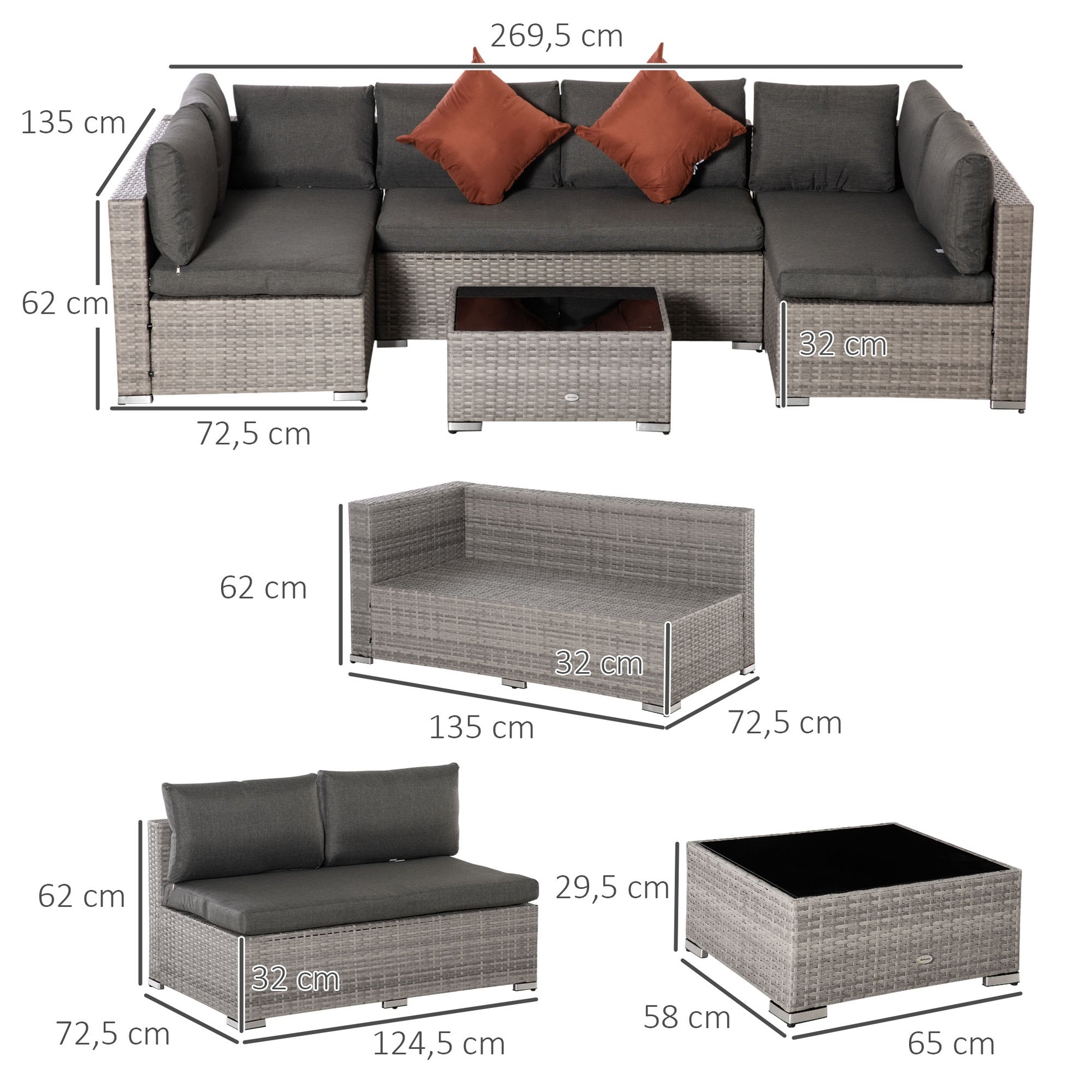 Outsunny Conjunto De Muebles Jardín De Ratán 4 Piezas Con Cojines Desenfundables_2