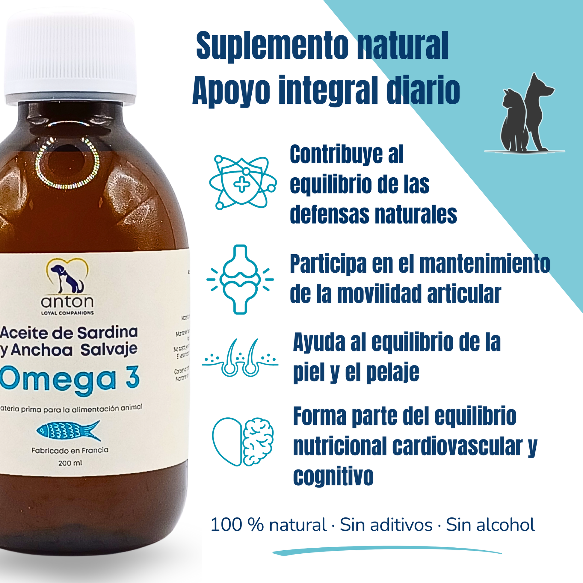 Aceite natural rico en Omega-3 para la piel y el pelaje de perros y gatos – Sardina y anchoa – 200 ml_1