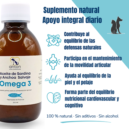 Aceite natural rico en Omega-3 para la piel y el pelaje de perros y gatos – Sardina y anchoa – 200 ml_1