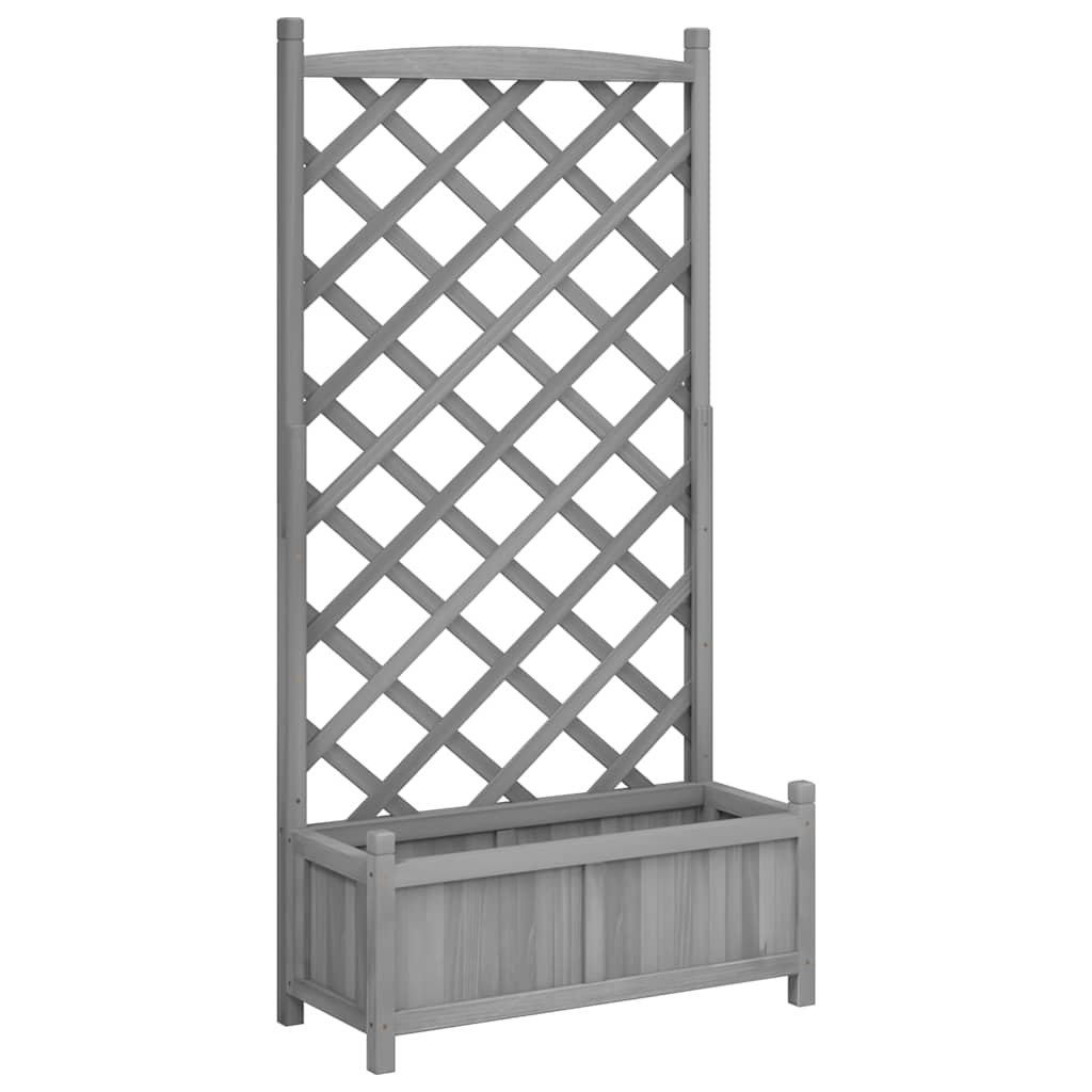 Jardinera Con Enrejado Gris 75x35x150 Cm Madera Maciza De Abeto_0
