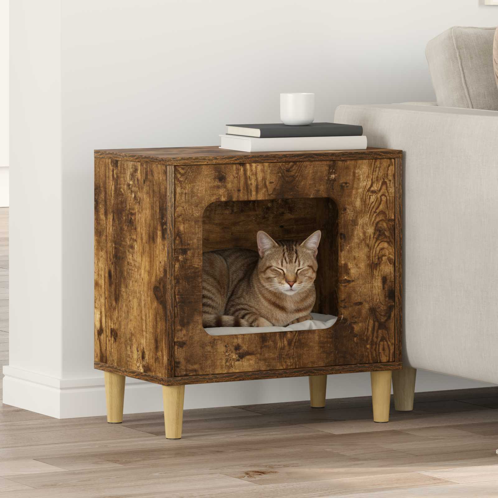 Casa Para Gatos Roble Ahumado 51 X 30 X 52 Cm_1