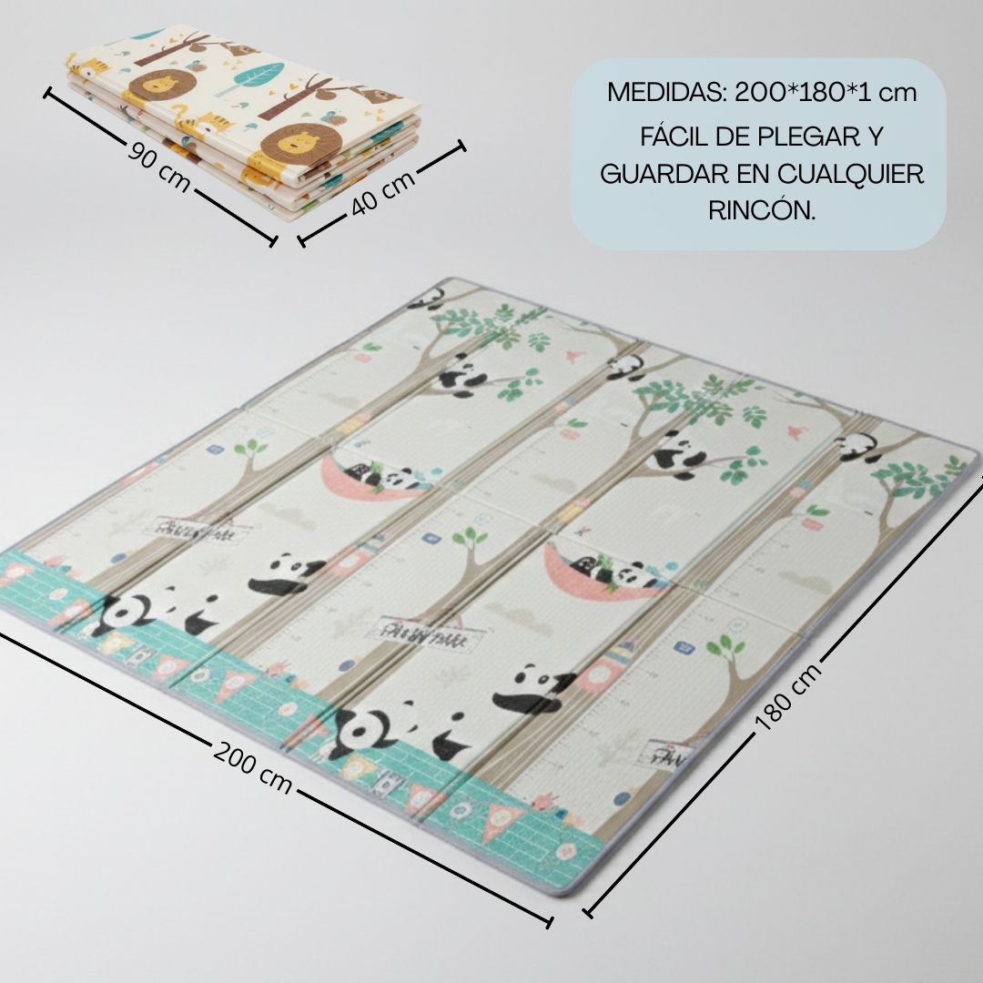Bathby | Alfombra Plegable Para Bebé 200 × 180 Cm, Reversible Pandas/bosque_5